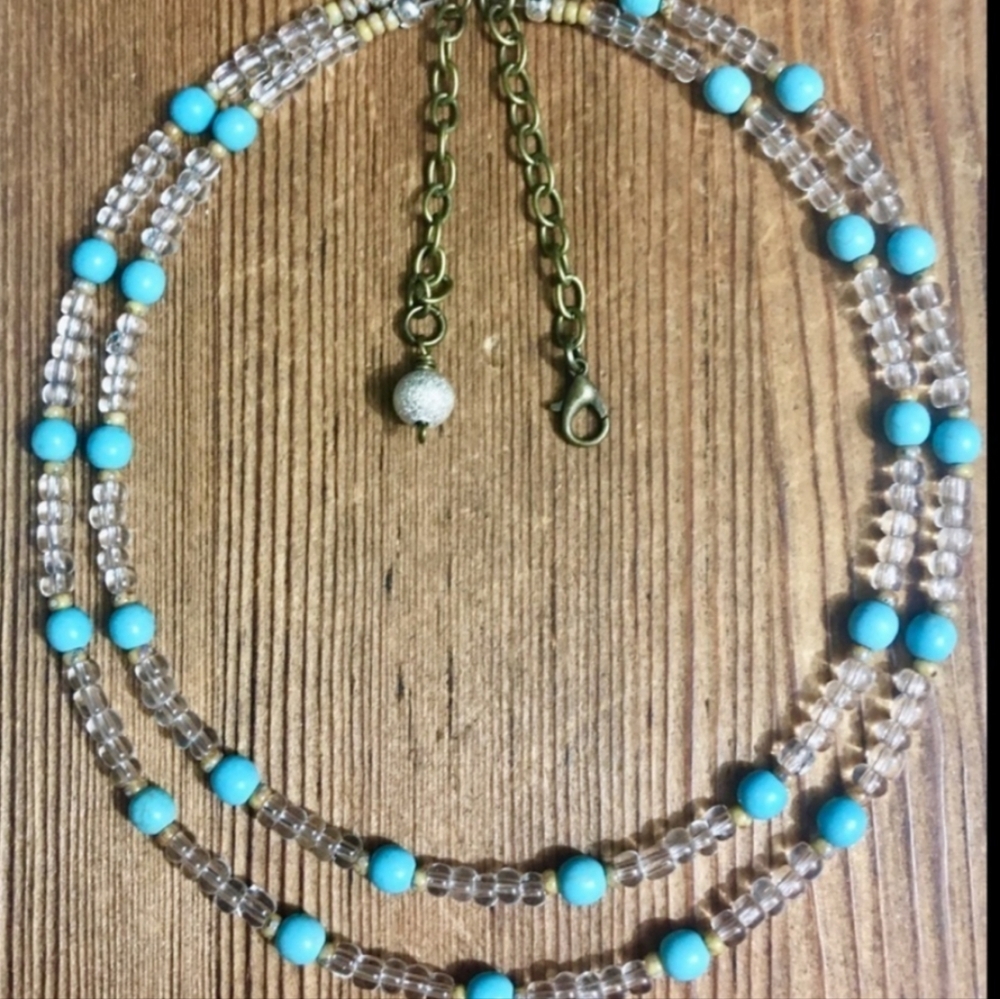 Ladies Double Strand Beaded Turquoise Like Necklace, Ladies Jewelry, Nec… - Picture 7 of 7